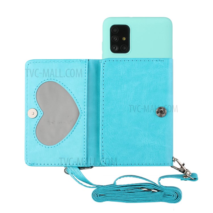 Leather Wallet Kickstand Phone Cover Case with Shoulder Strap for Samsung Galaxy A51 SM-A515 - Baby Blue-1