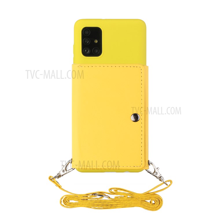 Leather Wallet Kickstand Phone Cover Case with Shoulder Strap for Samsung Galaxy A51 SM-A515 - Yellow-3
