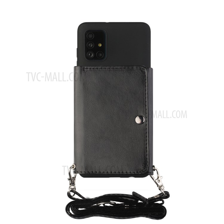 Leather Wallet Kickstand Phone Cover Case with Shoulder Strap for Samsung Galaxy A41 (Global Version) - Black-2