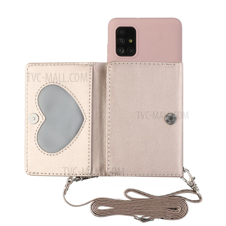 Leather Wallet Kickstand Phone Cover Case with Shoulder Strap for Samsung Galaxy A41 (Global Version) - Pink-1