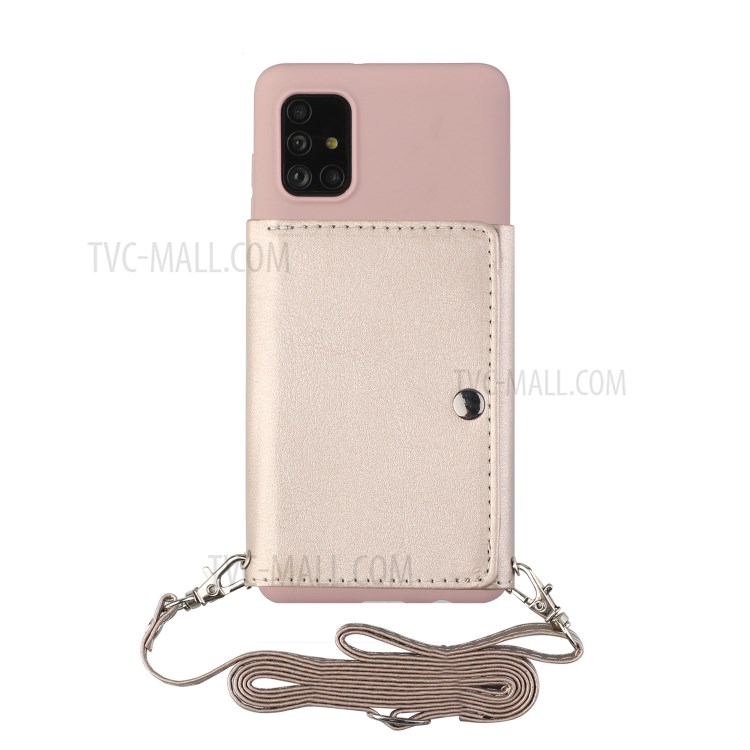 Leather Wallet Kickstand Phone Cover Case with Shoulder Strap for Samsung Galaxy A41 (Global Version) - Pink-2
