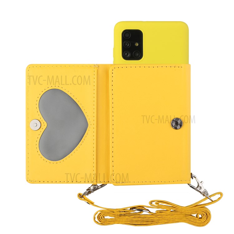 Leather Wallet Kickstand Phone Cover Case with Shoulder Strap for Samsung Galaxy A41 (Global Version) - Yellow-1