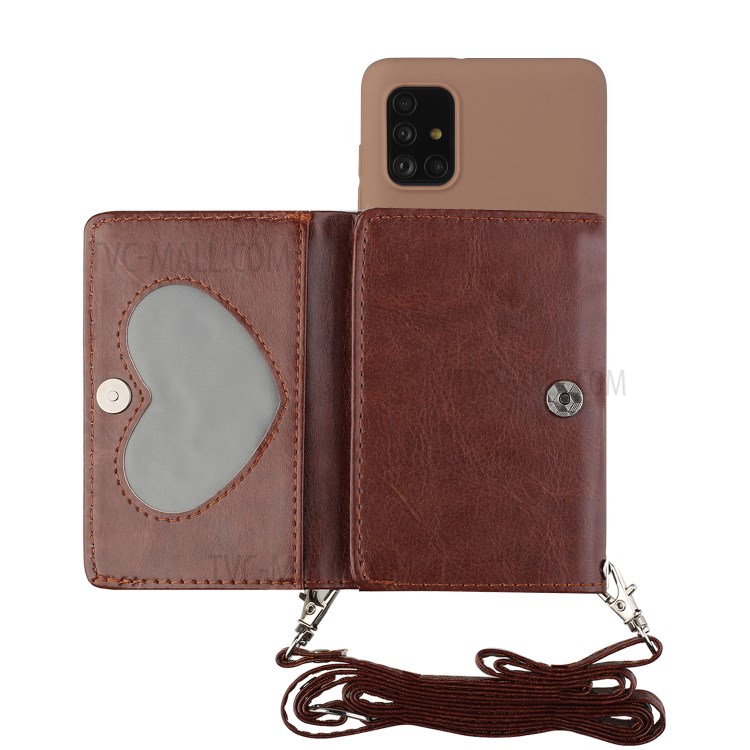 Leather Wallet Kickstand Phone Cover Case with Shoulder Strap for Samsung Galaxy A41 (Global Version) - Coffee-1