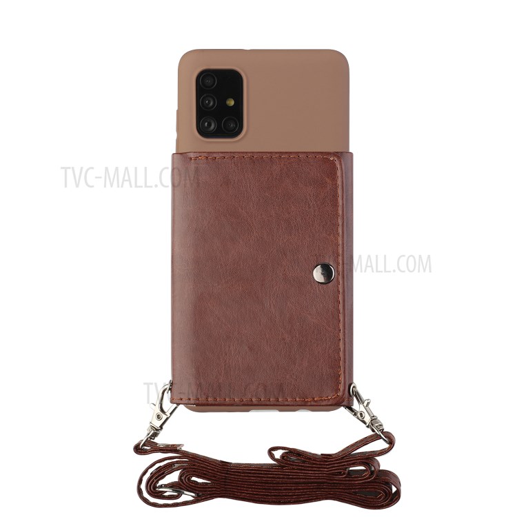 Leather Wallet Kickstand Phone Cover Case with Shoulder Strap for Samsung Galaxy A41 (Global Version) - Coffee-2
