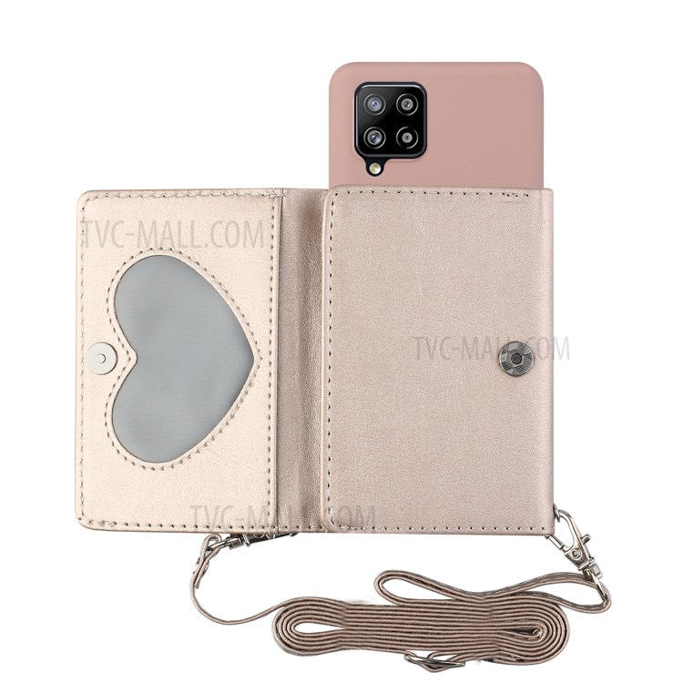 Leather Wallet Kickstand Phone Cover Case with Shoulder Strap for Samsung Galaxy A42 5G - Pink-1