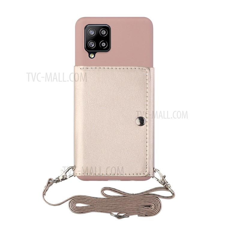 Leather Wallet Kickstand Phone Cover Case with Shoulder Strap for Samsung Galaxy A42 5G - Pink-2
