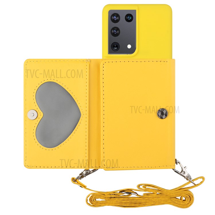 Leather Wallet Kickstand Phone Cover Case with Shoulder Strap for Samsung Galaxy S21 Ultra 5G - Yellow-1