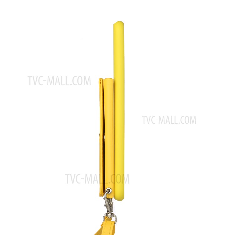 Leather Wallet Kickstand Phone Cover Case with Shoulder Strap for Samsung Galaxy S21 Ultra 5G - Yellow-5