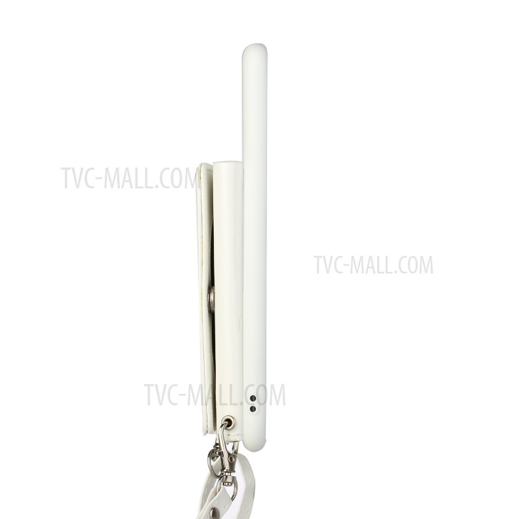 Leather Wallet Kickstand Phone Cover Case with Shoulder Strap for Samsung Galaxy S21+ 5G - White-6