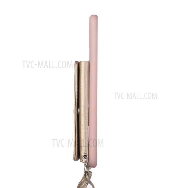 Leather Wallet Kickstand Phone Cover Case with Shoulder Strap for Samsung Galaxy S21 5G - Pink-6