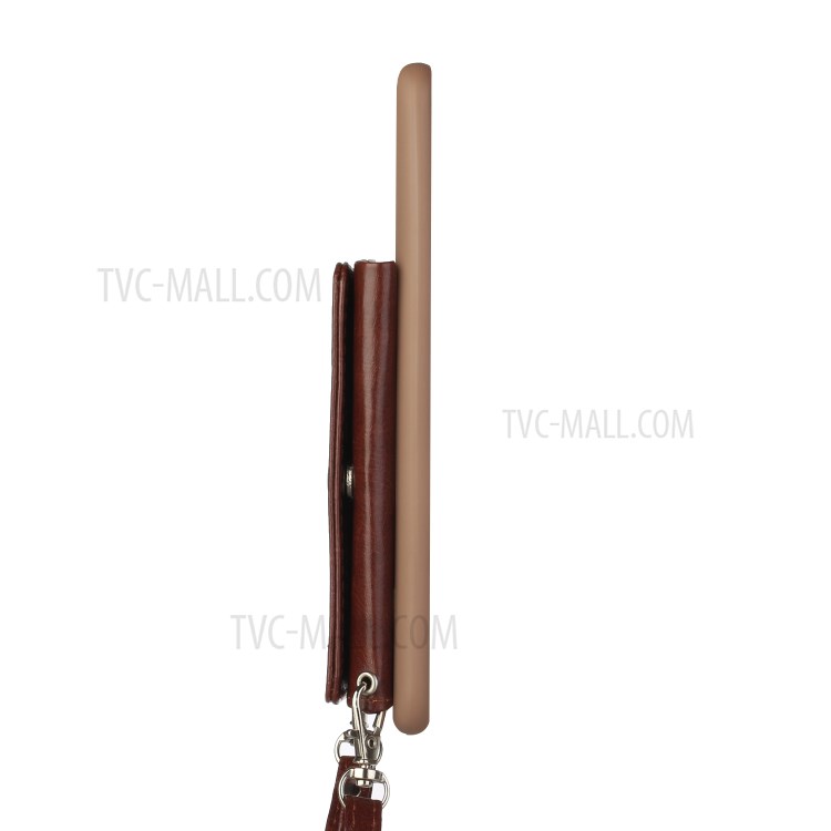 Leather Wallet Kickstand Phone Cover Case with Shoulder Strap for Samsung Galaxy S21 5G - Coffee-6