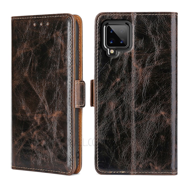 TPU + PU Leather Stand Cell Phone Case for Samsung Galaxy A42 5G - Brown-1