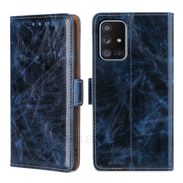TPU + PU Leather Stand Cell Phone Case for Samsung Galaxy A71 SM-A715 - Blue-1