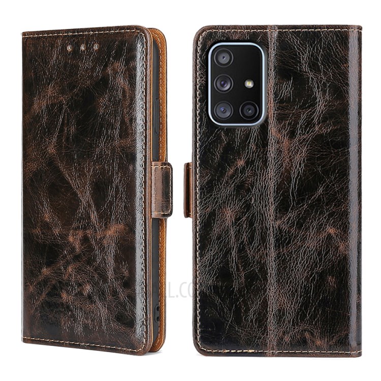 TPU + PU Leather Stand Cell Phone Case for Samsung Galaxy A71 SM-A715 - Brown-1