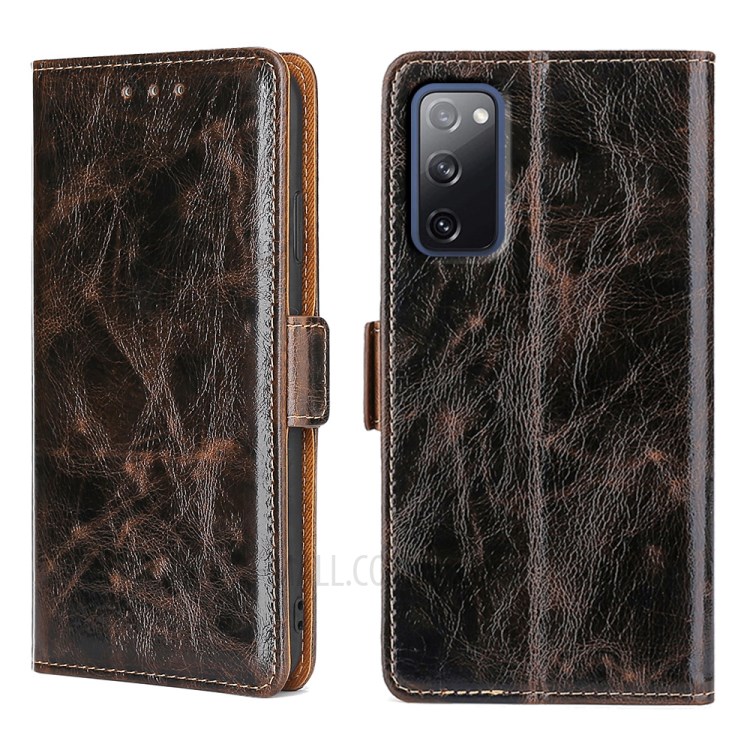 TPU + PU Leather Stand Cell Phone Case for Samsung Galaxy S20 FE/S20 Fan Edition/S20 FE 5G/S20 Fan Edition 5G - Brown-1
