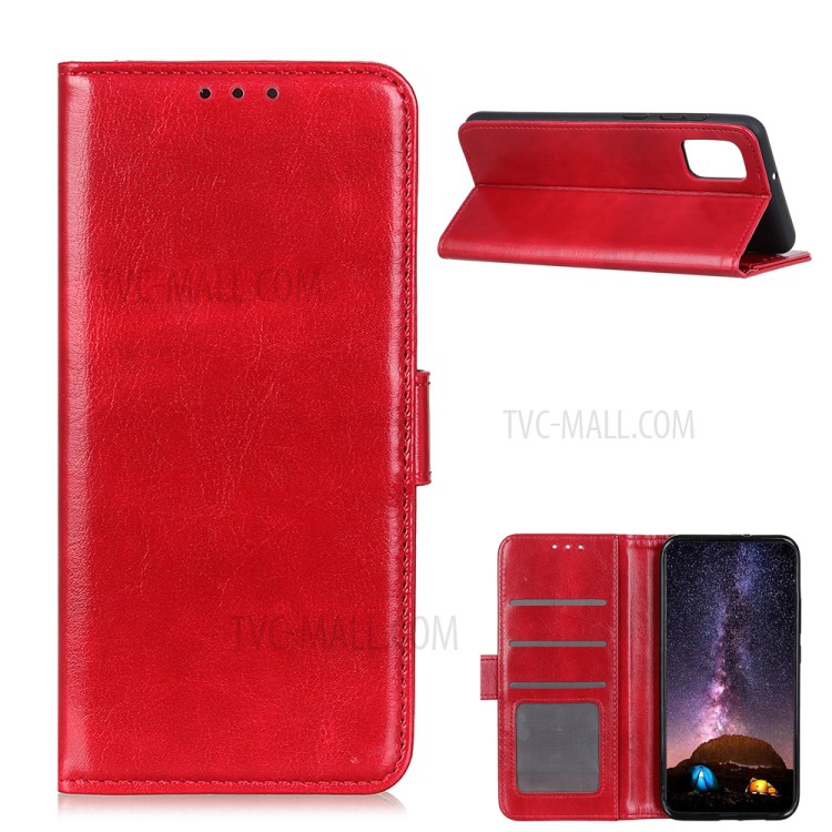 Crazy Horse Wallet Stand Leather Phone Protective Case for Samsung Galaxy A02s (EU Version) - Red-1