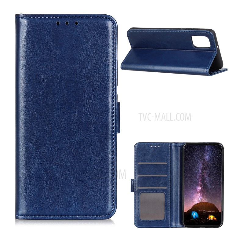 Crazy Horse Wallet Stand Leather Phone Protective Case for Samsung Galaxy A02s (EU Version) - Blue-1