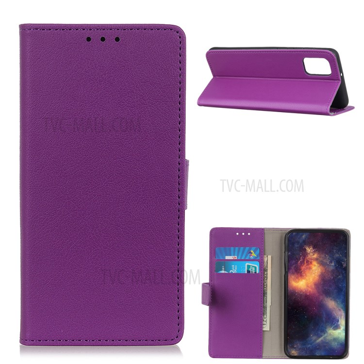 Stand PU Leather Phone Shell for Samsung Galaxy A02s (EU Version) Wallet Flip Cover - Purple-1