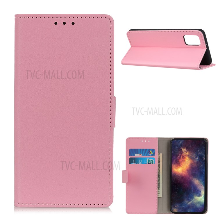 Stand PU Leather Phone Shell for Samsung Galaxy A02s (EU Version) Wallet Flip Cover - Pink-1