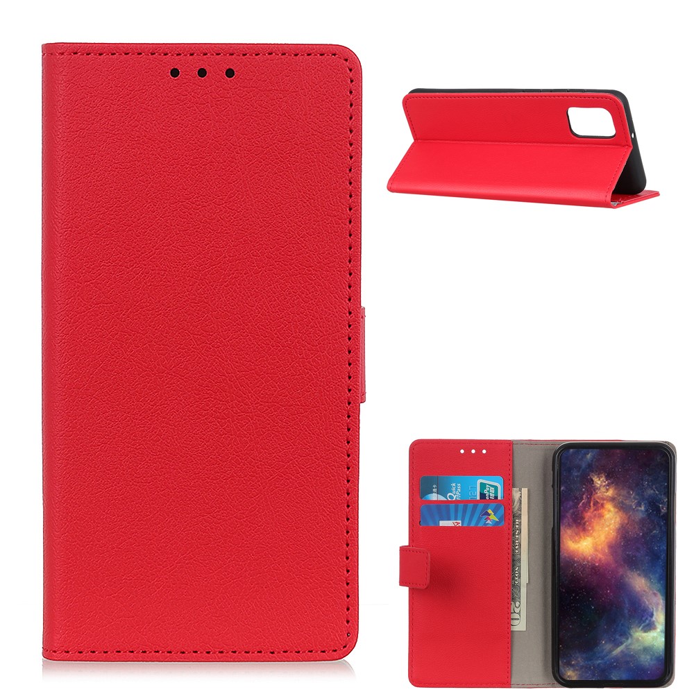 Stand PU Leather Phone Shell for Samsung Galaxy A02s (EU Version) Wallet Flip Cover - Red-1