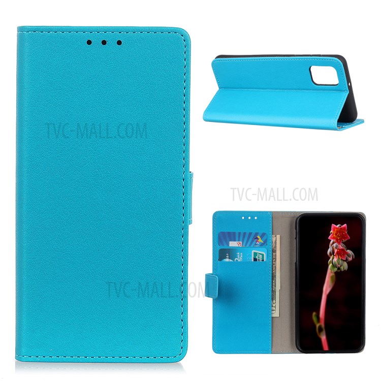 Stand PU Leather Phone Shell for Samsung Galaxy A02s (EU Version) Wallet Flip Cover - Blue-1