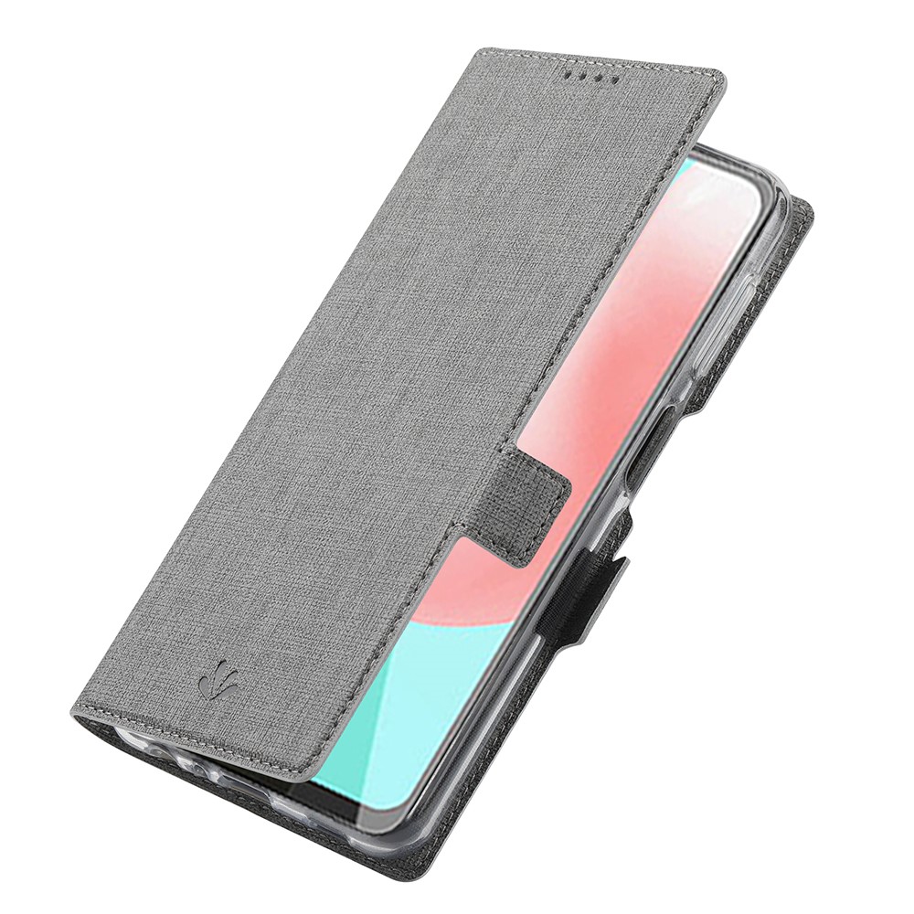 VILI DMK Double Card Holder Magnetic Clasp Leather Wallet Stand Cover for Samsung Galaxy A32 - Grey-10