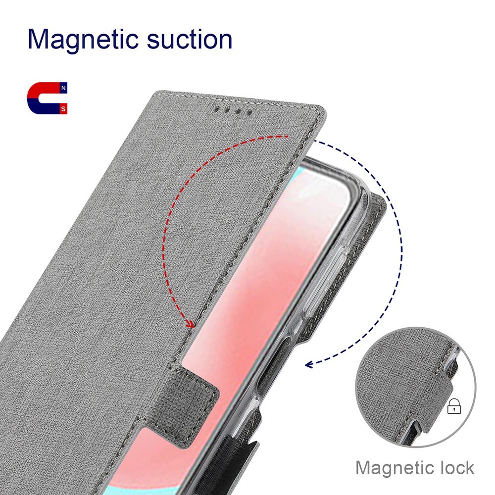 VILI DMK Double Card Holder Magnetic Clasp Leather Wallet Stand Cover for Samsung Galaxy A32 - Grey-2