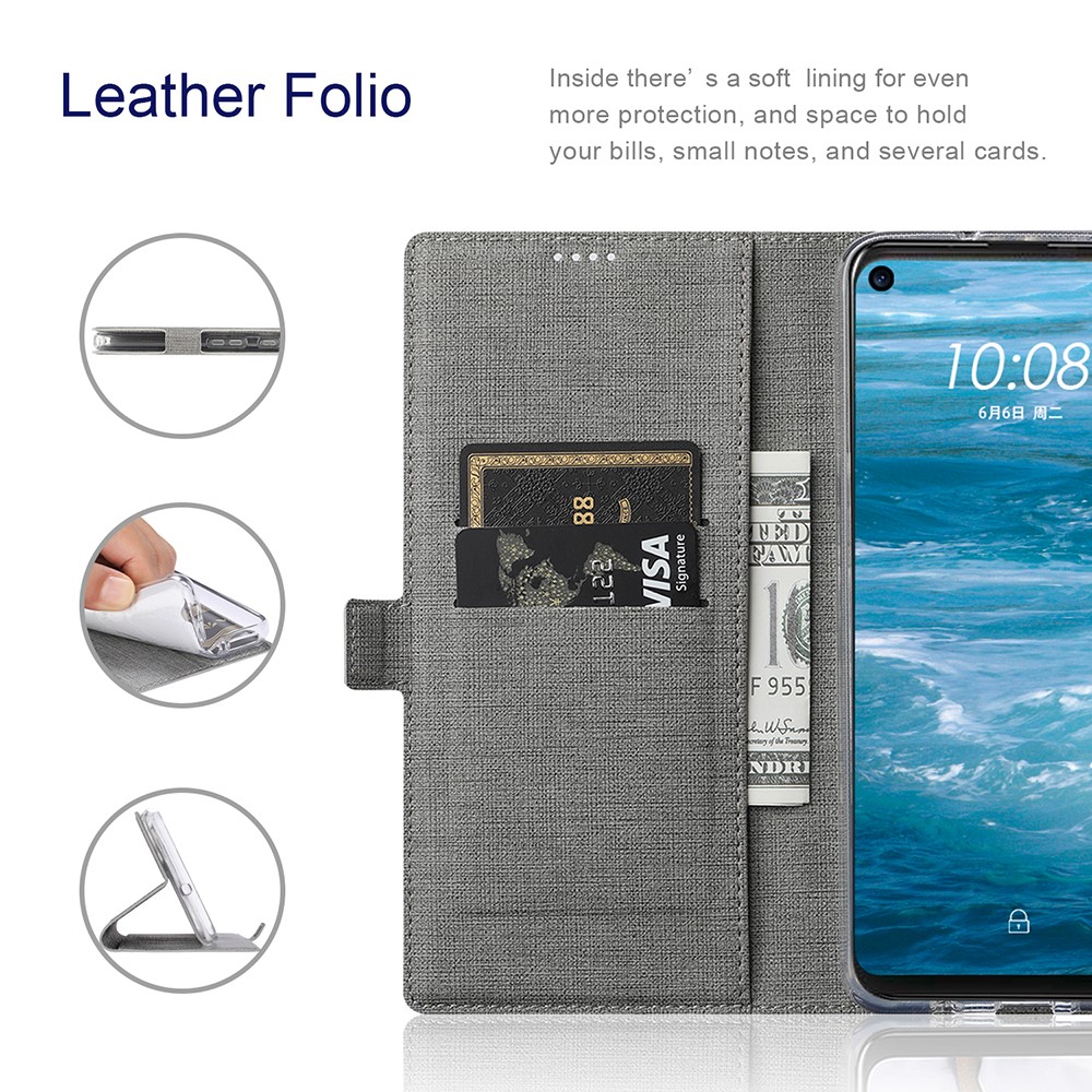 VILI DMK Double Card Holder Magnetic Clasp Leather Wallet Stand Cover for Samsung Galaxy A32 - Grey-3