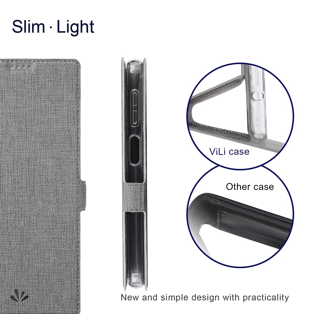 VILI DMK Double Card Holder Magnetic Clasp Leather Wallet Stand Cover for Samsung Galaxy A32 - Grey-4