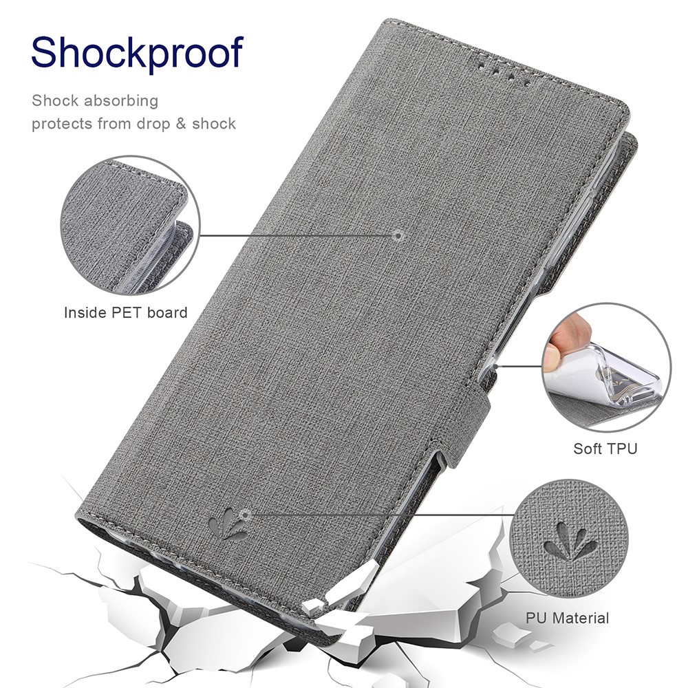VILI DMK Double Card Holder Magnetic Clasp Leather Wallet Stand Cover for Samsung Galaxy A32 - Grey-6