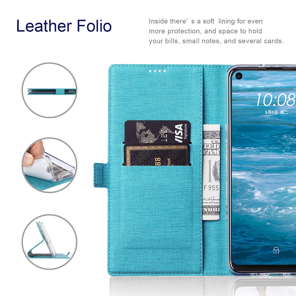VILI DMK Double Card Holder Magnetic Clasp Leather Wallet Stand Cover for Samsung Galaxy A12 - Blue-3