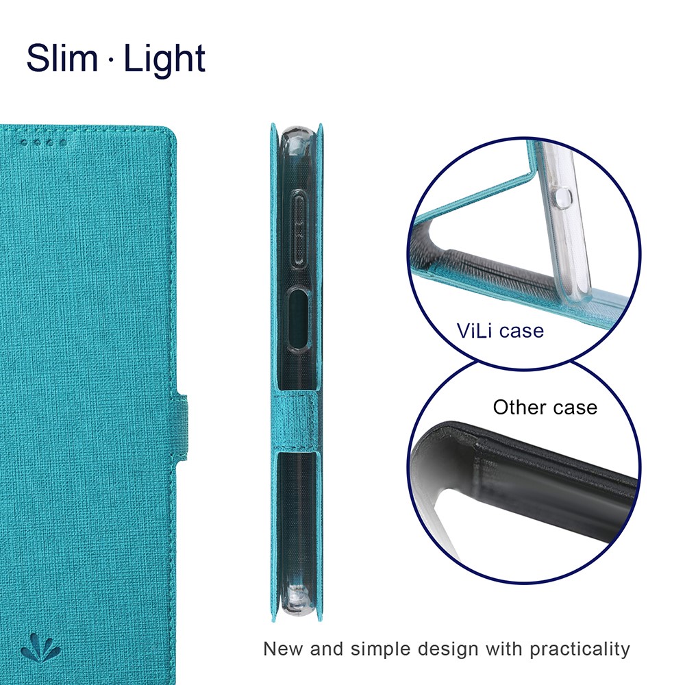 VILI DMK Double Card Holder Magnetic Clasp Leather Wallet Stand Cover for Samsung Galaxy A12 - Blue-4
