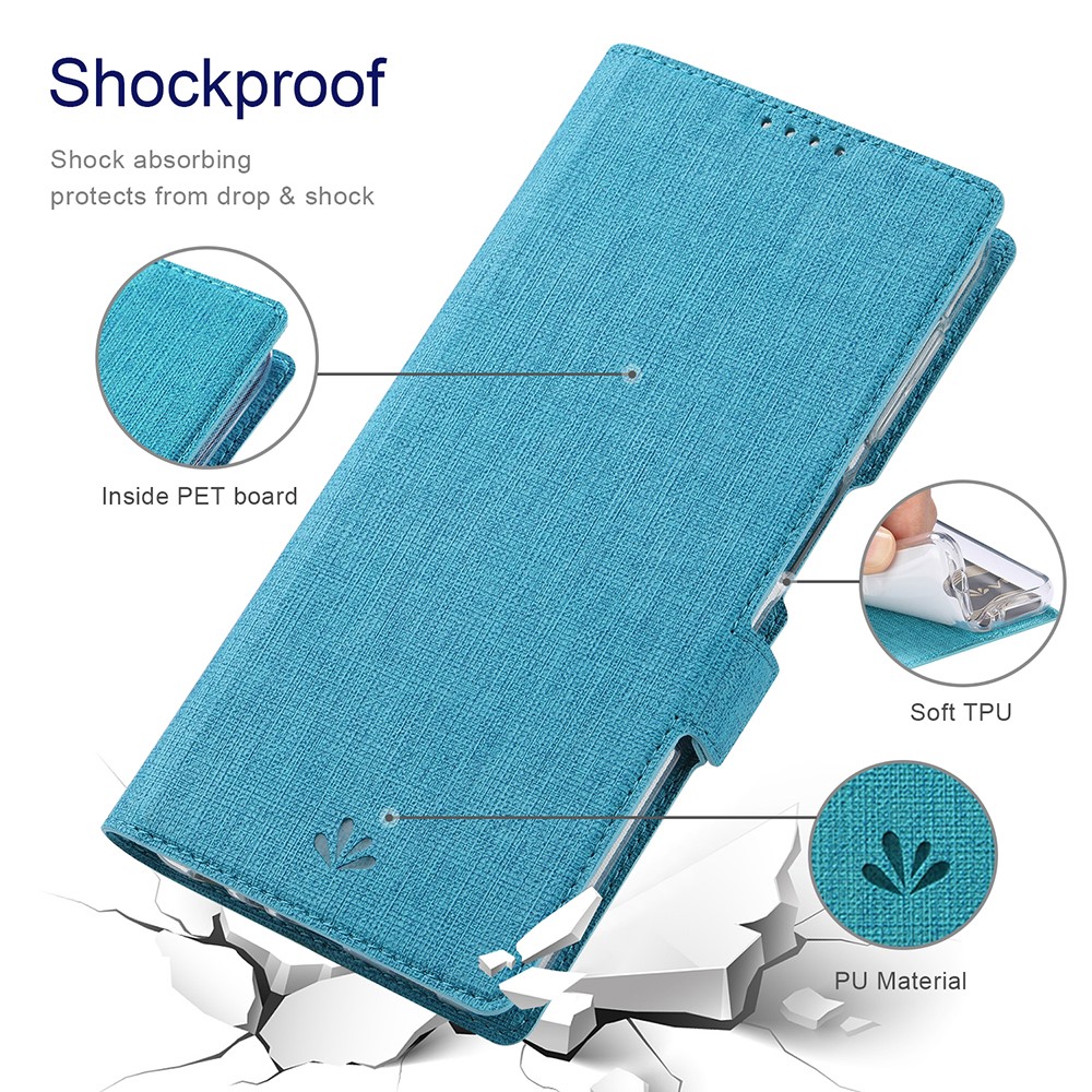 VILI DMK Double Card Holder Magnetic Clasp Leather Wallet Stand Cover for Samsung Galaxy A12 - Blue-6
