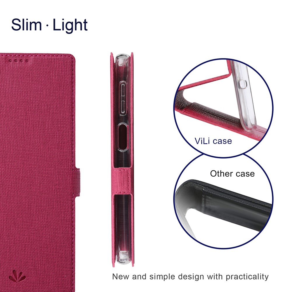 VILI DMK Double Card Holder Magnetic Clasp Leather Wallet Stand Cover for Samsung Galaxy A12 - Red-4