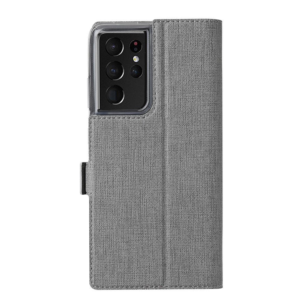 VILI DMK Double Card Holder Magnetic Clasp Leather Wallet Stand Cover for Samsung Galaxy S21 Ultra 5G - Grey-7