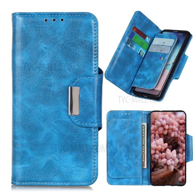 6 Card Slots Wallet Crazy Horse Skin Leather Case for Samsung Galaxy A02s (EU Version) - Blue-1