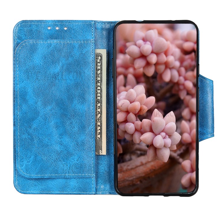 6 Card Slots Wallet Crazy Horse Skin Leather Case for Samsung Galaxy A02s (EU Version) - Blue-6