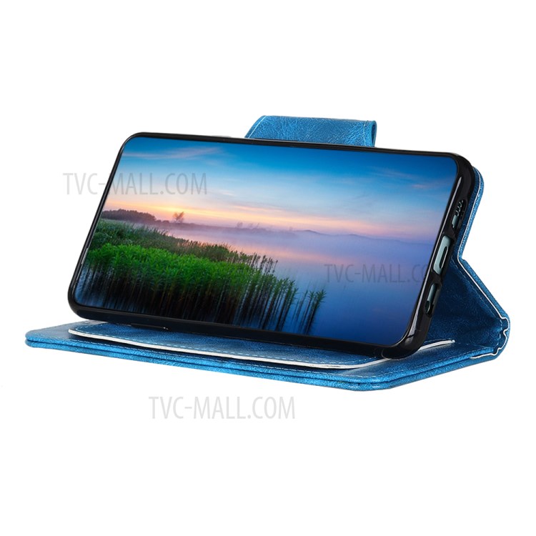 6 Card Slots Wallet Crazy Horse Skin Leather Case for Samsung Galaxy A02s (EU Version) - Blue-7