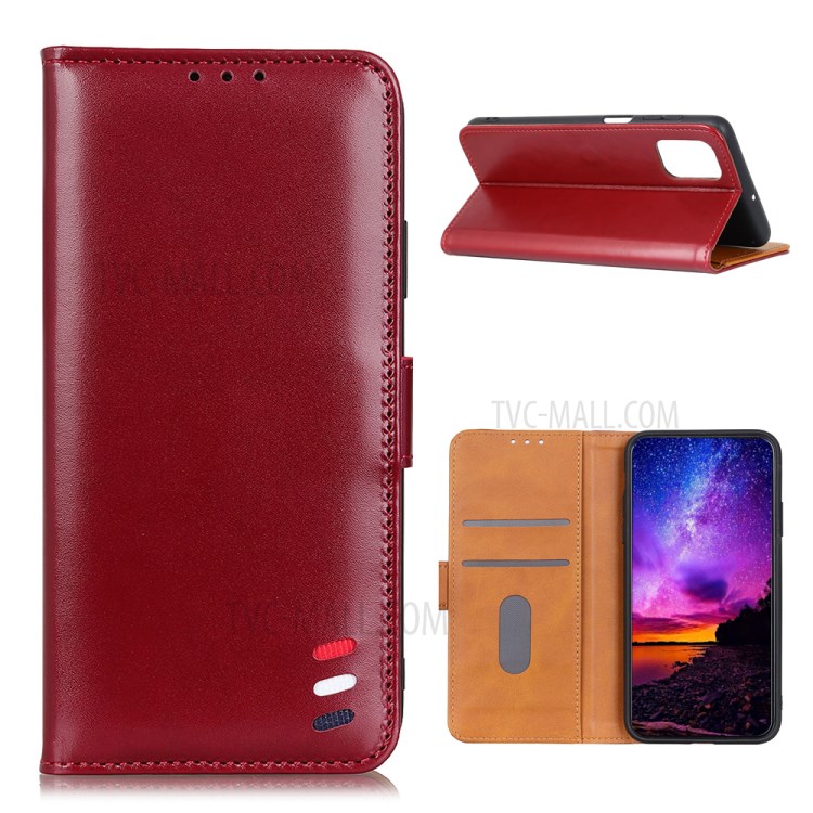 Smooth Surface Leather Wallet Phone Case with Stand for Samsung Galaxy A02s (EU Version) - Red-1