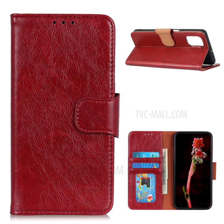 Nappa Texture Wallet Stand Split Leather Mobile Phone Case for Samsung Galaxy A02s (EU Version) - Red-1