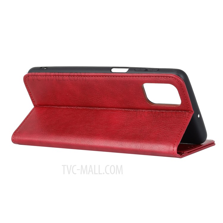 For Samsung Galaxy A02s (EU Version) Auto-absorbed Litchi Texture Split Leather Wallet Stand Cover - Red-4