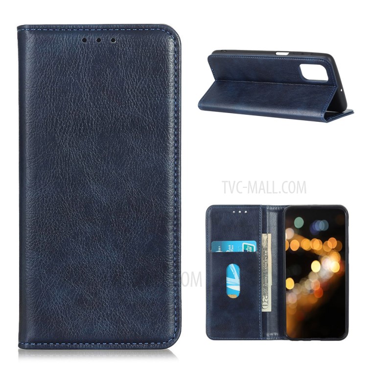 For Samsung Galaxy A02s (EU Version) Auto-absorbed Litchi Texture Split Leather Wallet Stand Cover - Blue-1