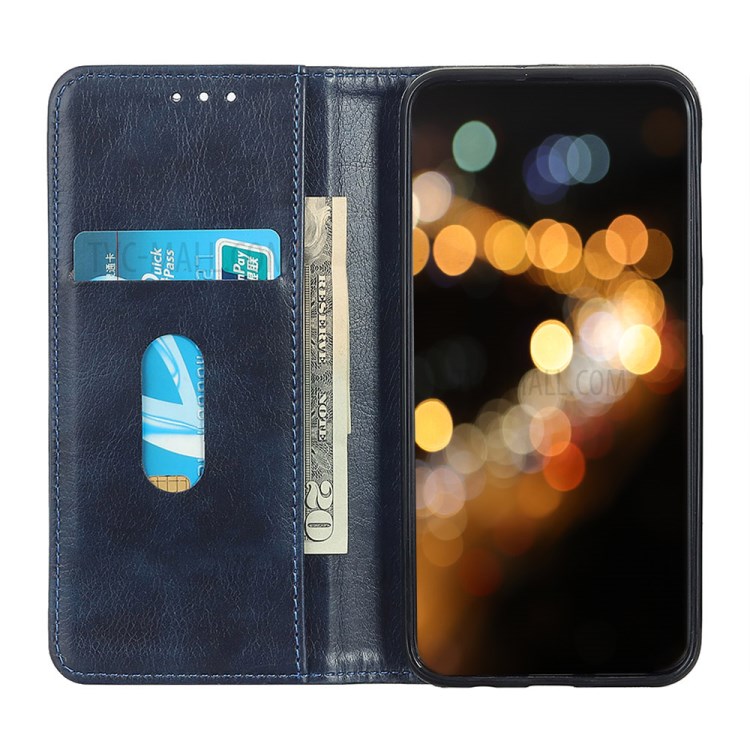 For Samsung Galaxy A02s (EU Version) Auto-absorbed Litchi Texture Split Leather Wallet Stand Cover - Blue-7