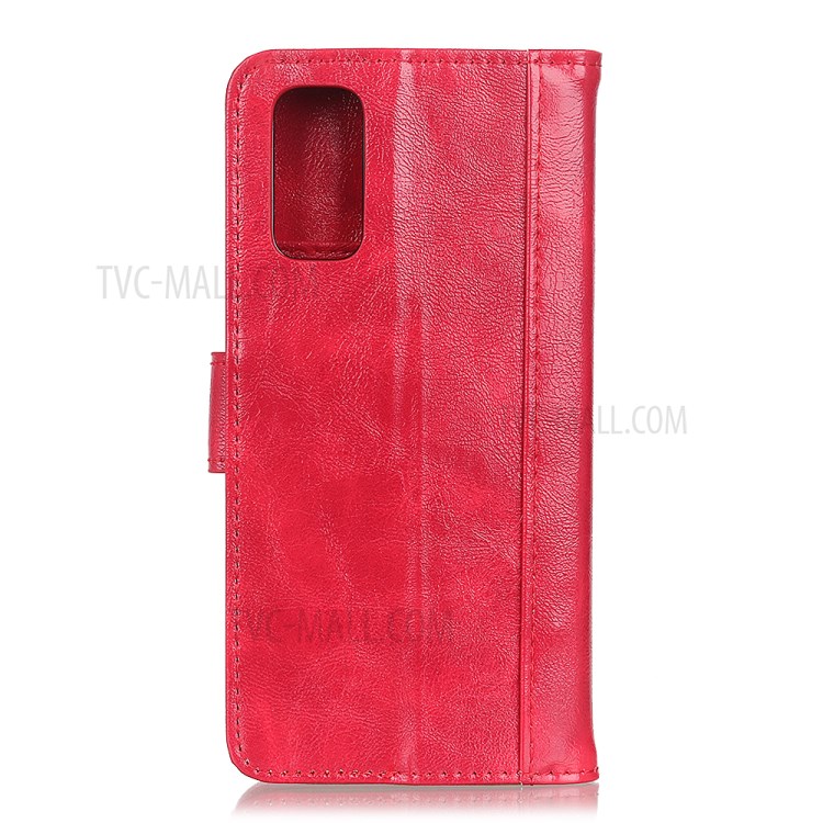 Phone Case for Samsung Galaxy A02s (EU Version) Crazy Horse Texture Leather Stand Cover - Red-3