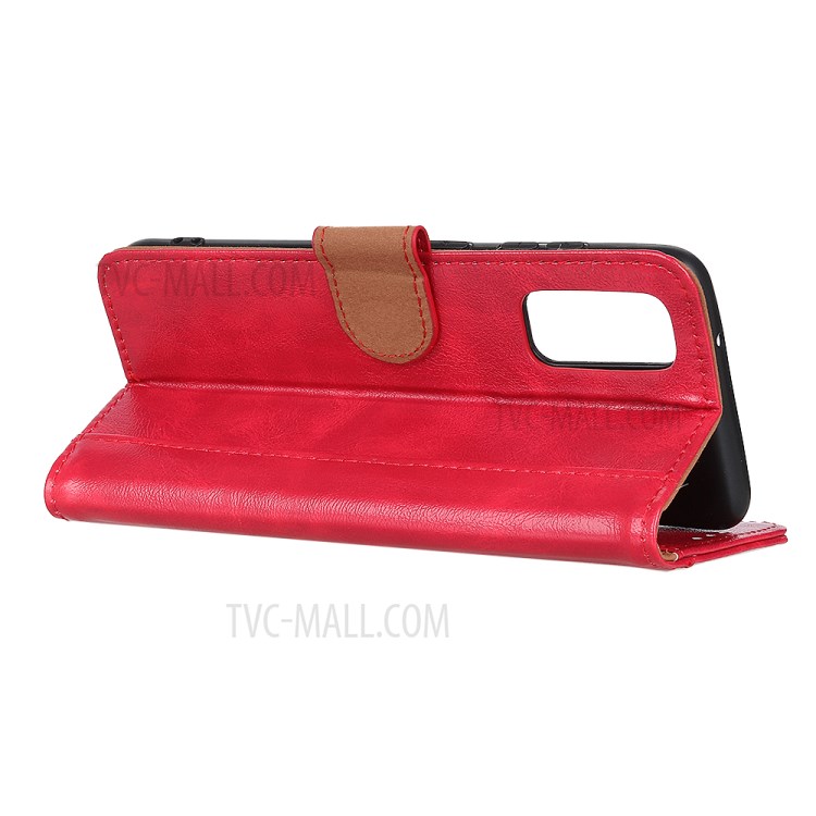 Phone Case for Samsung Galaxy A02s (EU Version) Crazy Horse Texture Leather Stand Cover - Red-4