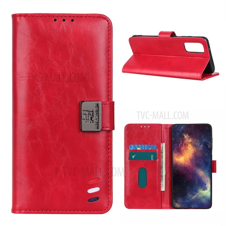 Wallet Stand Leather Protective Case for Samsung Galaxy A02s (EU Version) Cover - Red-1