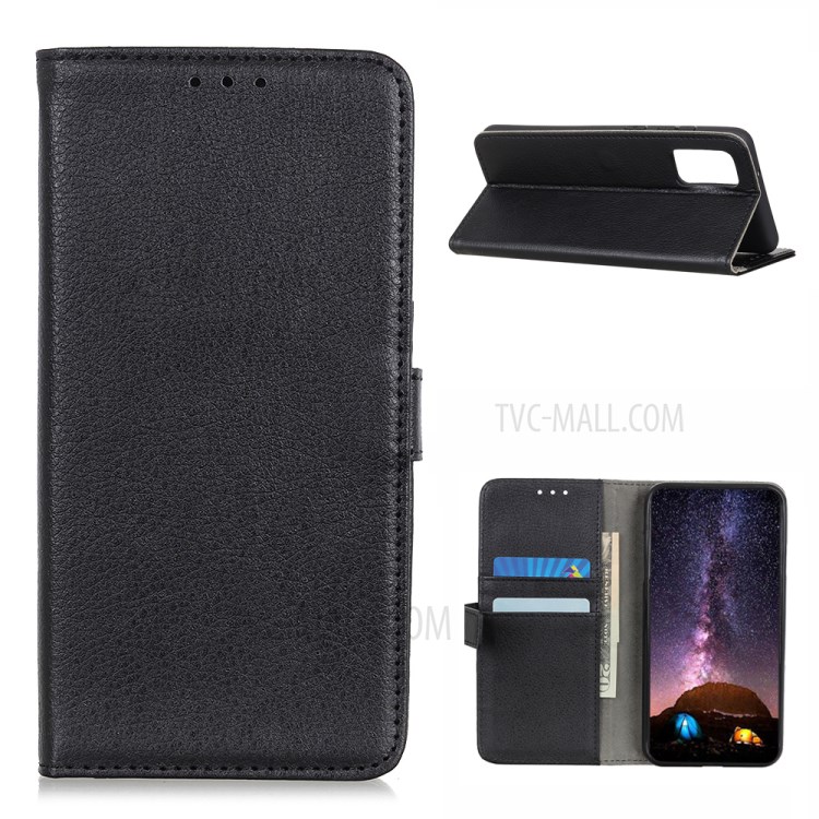 Litchi Grain Case for Samsung Galaxy A02s (EU Version) Wallet Auto-absorbed Split Leather Cover - Black-1