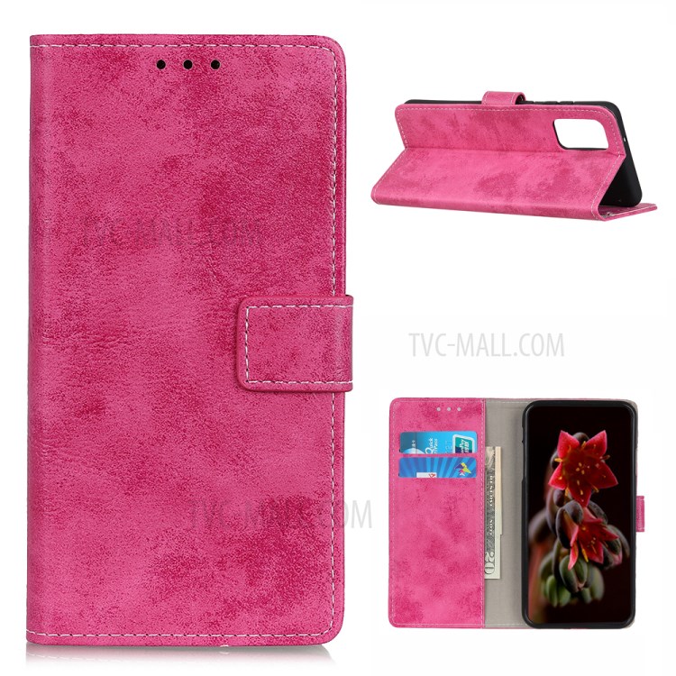Leather Wallet Case for Samsung Galaxy A02s (EU Version) Retro Style Cover - Rose-1
