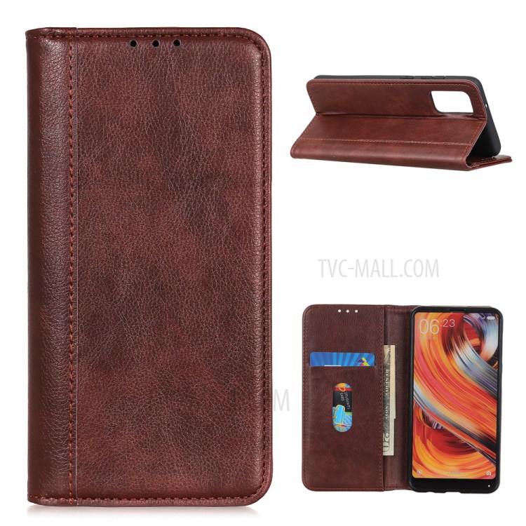 For Samsung Galaxy A02s (EU Version) Litchi Skin Auto-absorbed Split Leather Case - Brown-1