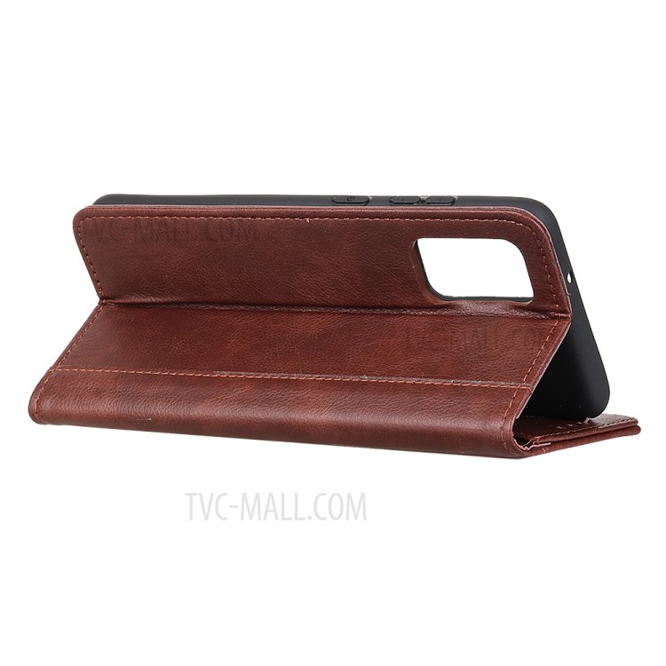 For Samsung Galaxy A02s (EU Version) Litchi Skin Auto-absorbed Split Leather Case - Brown-4